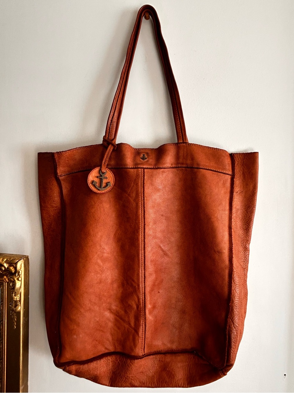 Harbour 2nd Brown Leather Tote Bag Anchor Logo Shopper